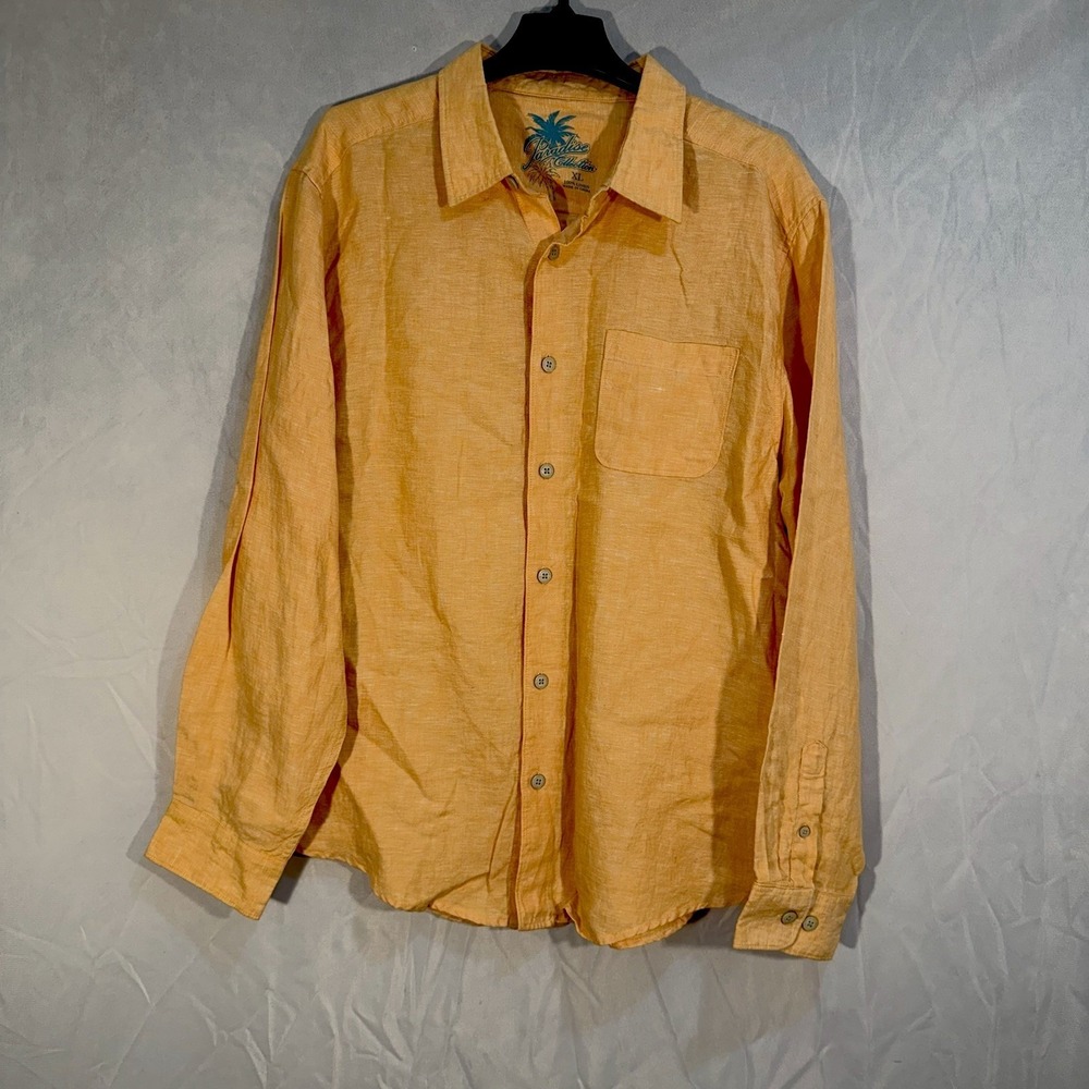 Paradise Collection Men's Linen Long Sleeve Button Shirt Orange Size XL Summer